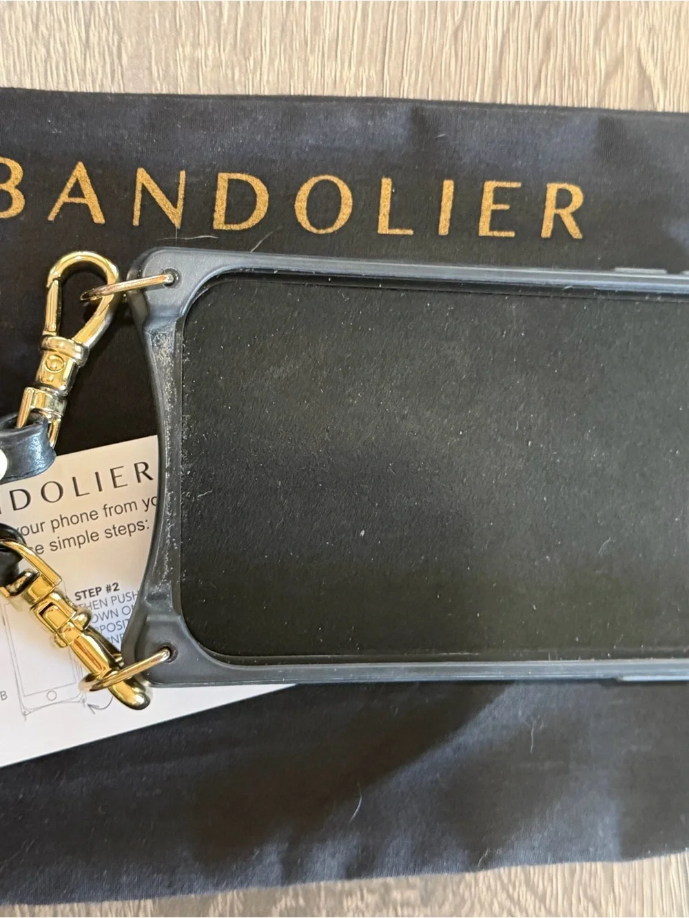 Bandolier Blk Leather iPhone 14 Pro Case with removable strap
